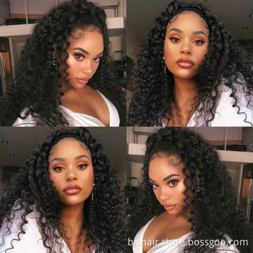 Wholesale Raw Brazilian Virgin Hair HD Lace Frontal Kinky Curl Wig 13x4 Swiss Lace Kinky Curly Original  Custard Natural HairWig